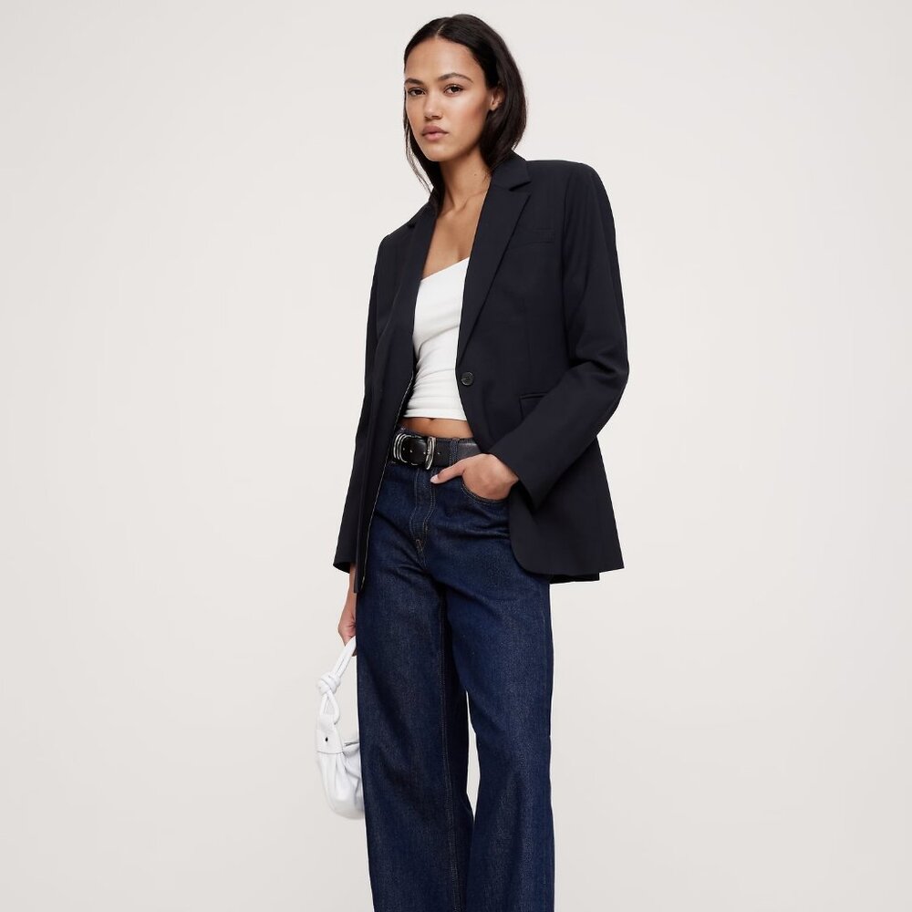 NWT Banana Republic Slim Italian Wool Blazer Navy Size 2